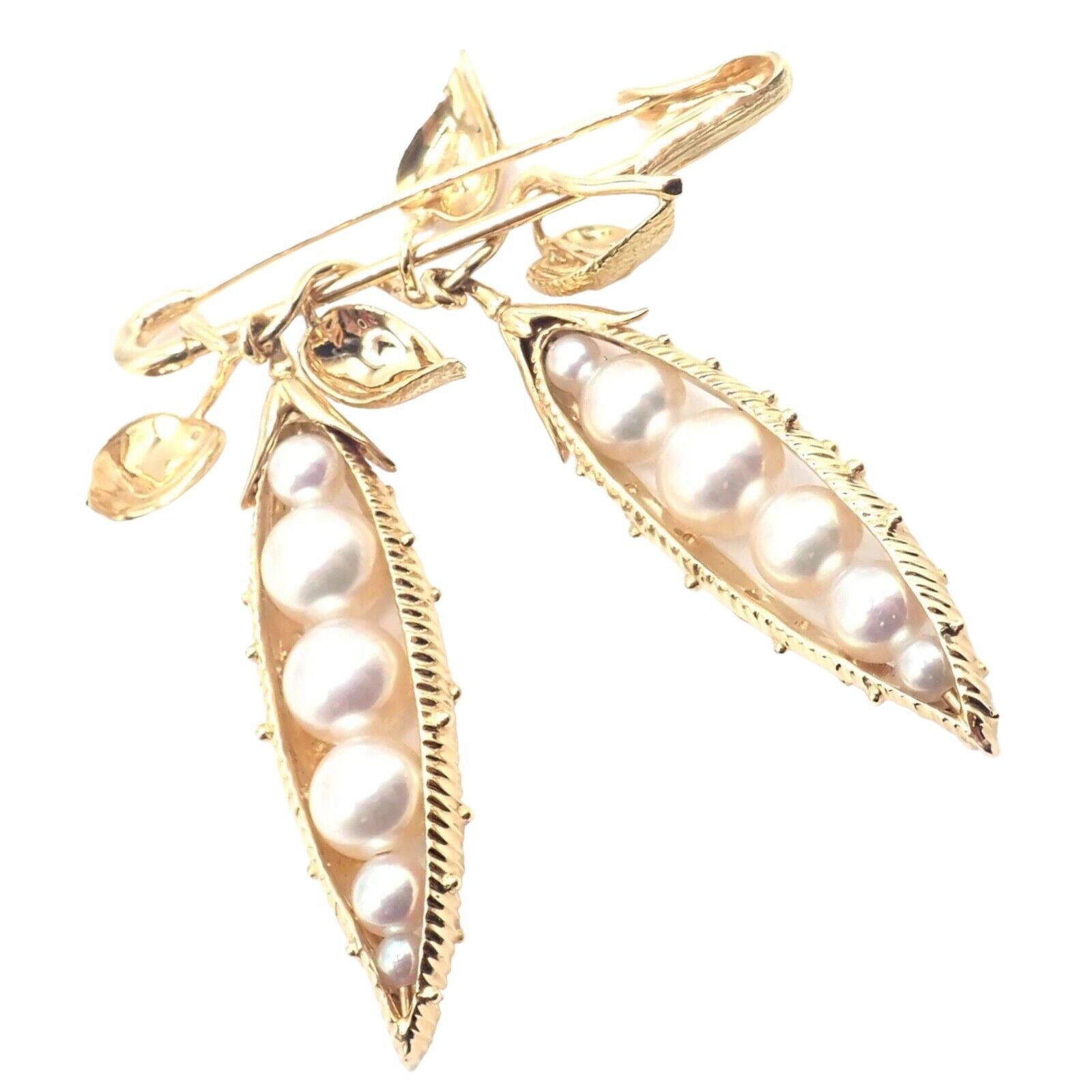 Authentic Tiffany & Co Schlumberger Peapod 18k Yellow Gold Pearl Pin Brooch - Luxury Pearl Jewelry for Women, Elegant Gift for Brides, Anniversaries & Special Occasions