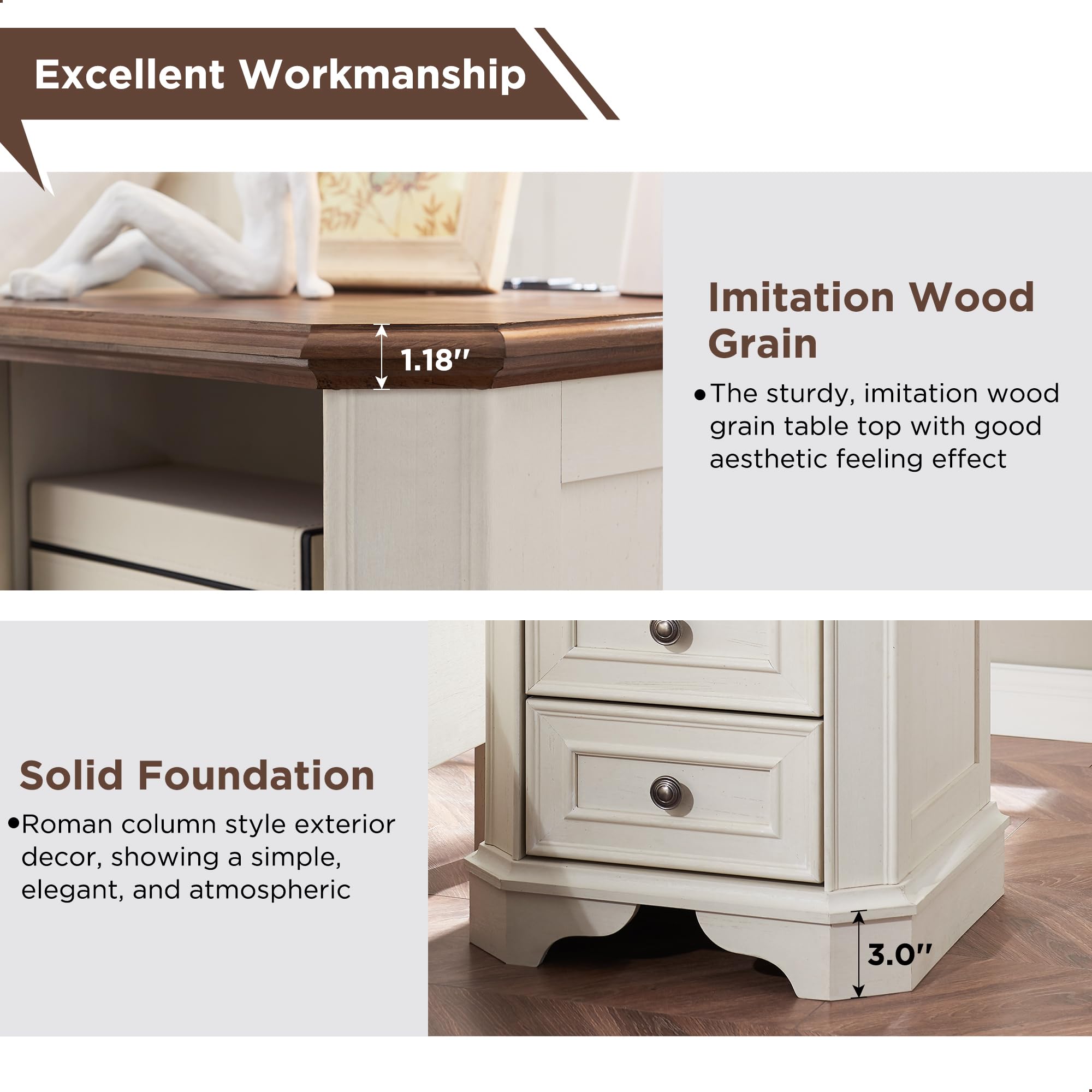 Farmhouse Nightstand with USB Charging Station - 18