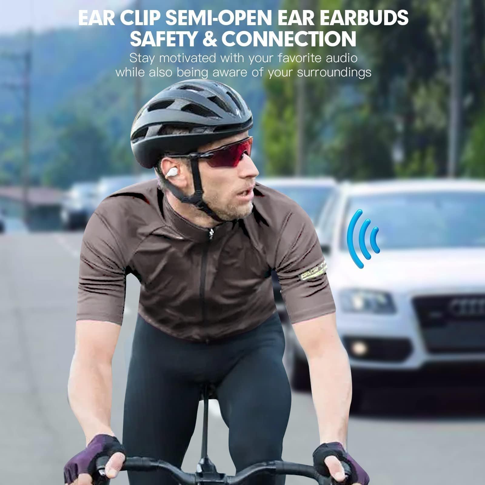 Wireless Bluetooth Ear Clips - Open Ear Bone Conduction Headphones with Secure Fit for Running, Cycling & Workouts - Sweatproof Lightweight Earbuds for Sports & Outdoor Activities