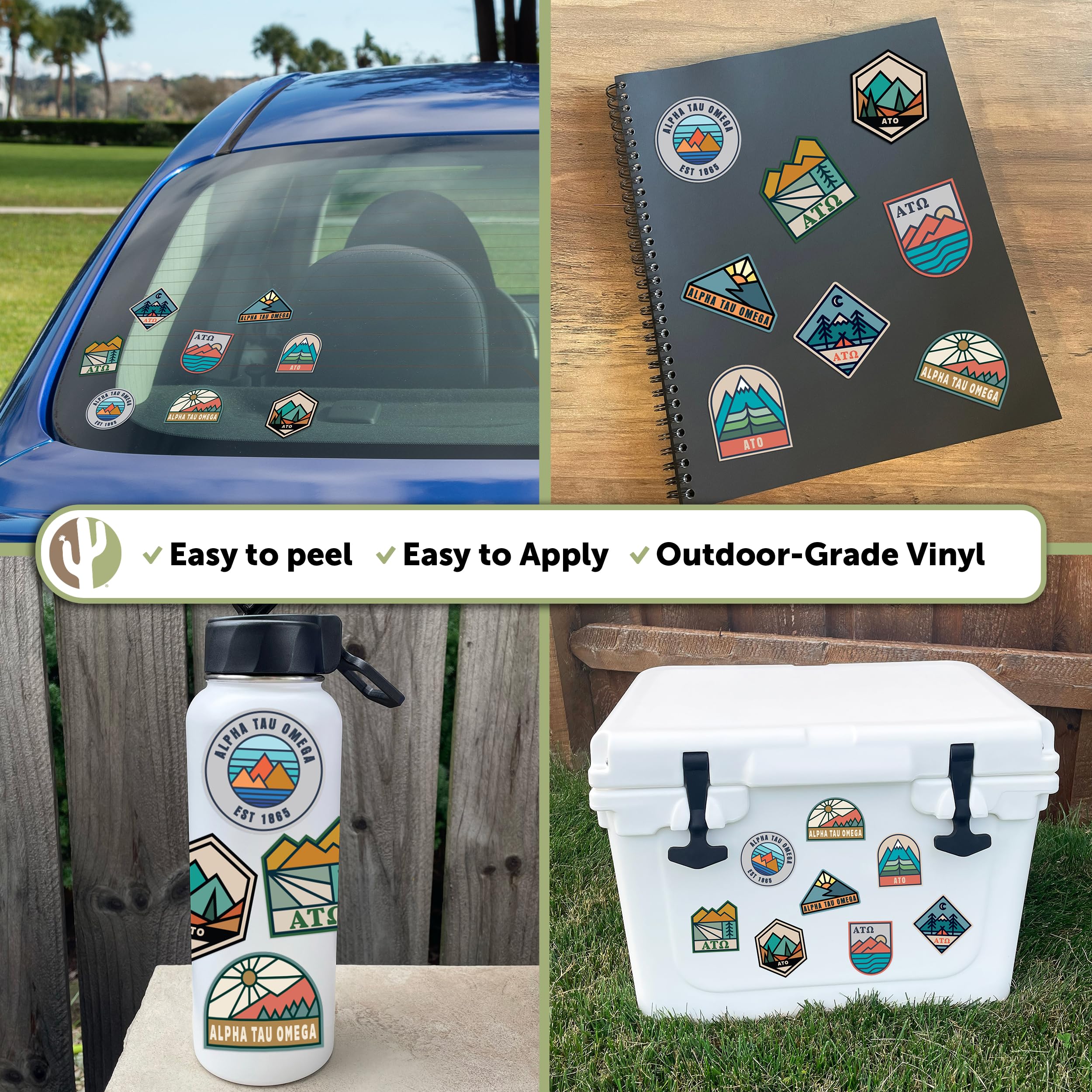 Desert Cactus Alpha Tau Omega Sticker - ATO Greek Letter Decal for Laptop, Car, Window | Waterproof Vinyl, Durable Adhesive | Perfect for Fraternity Pride, College Dorm Decor & Greek Life Accessories