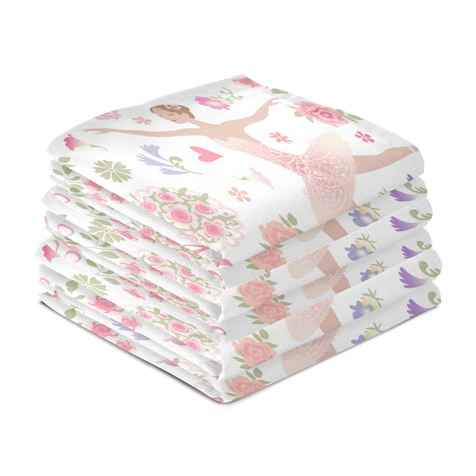 ALAZA 4-Pack Super Absorbent Soft Kitchen Towels - 18 x 28 Inch Dish Cloths, Tea Towels with Dancing Ballerina & Heart Floral Design | Perfect for Kitchen, Bar, Dish Drying & Home Decor