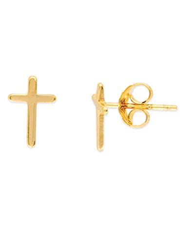 14K Yellow Gold Cross Stud Earrings for Women - Hypoallergenic Religious Jewelry Gift for Baptism, Confirmation & Everyday Wear