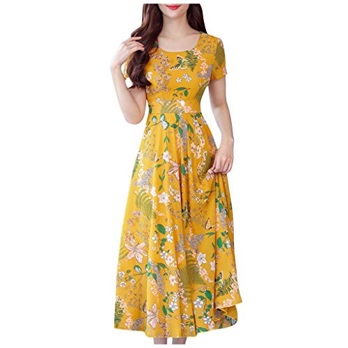 Women's Summer Dress - Floral Print Short Sleeve Midi Beach Dress, Comfortable Casual Sundress for Vacation, Pool Party & Outdoor Activities