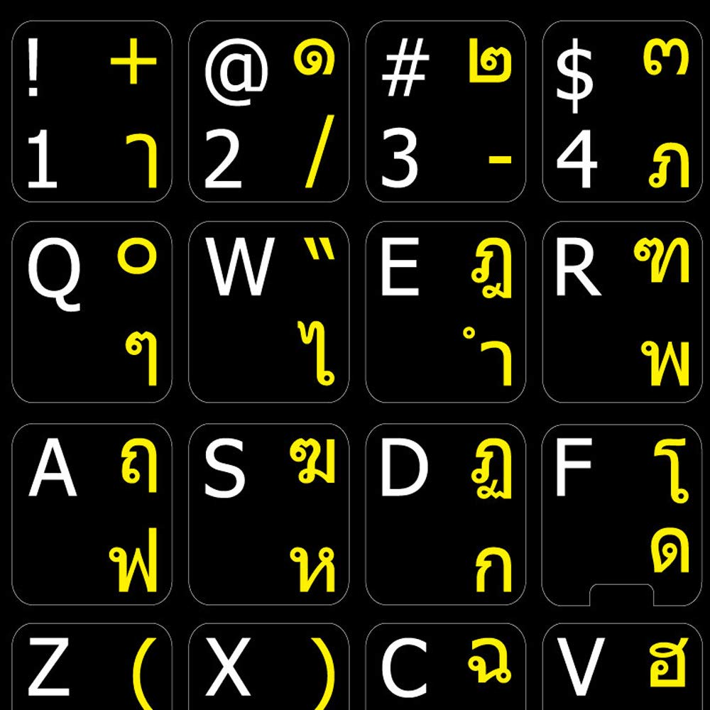 4Keyboard Thai-English Non-Transparent Keyboard Stickers - Black Background Labels for Windows/Mac Laptop, Desktop & Notebook - Perfect for Bilingual Typing, Language Learning & Office Work