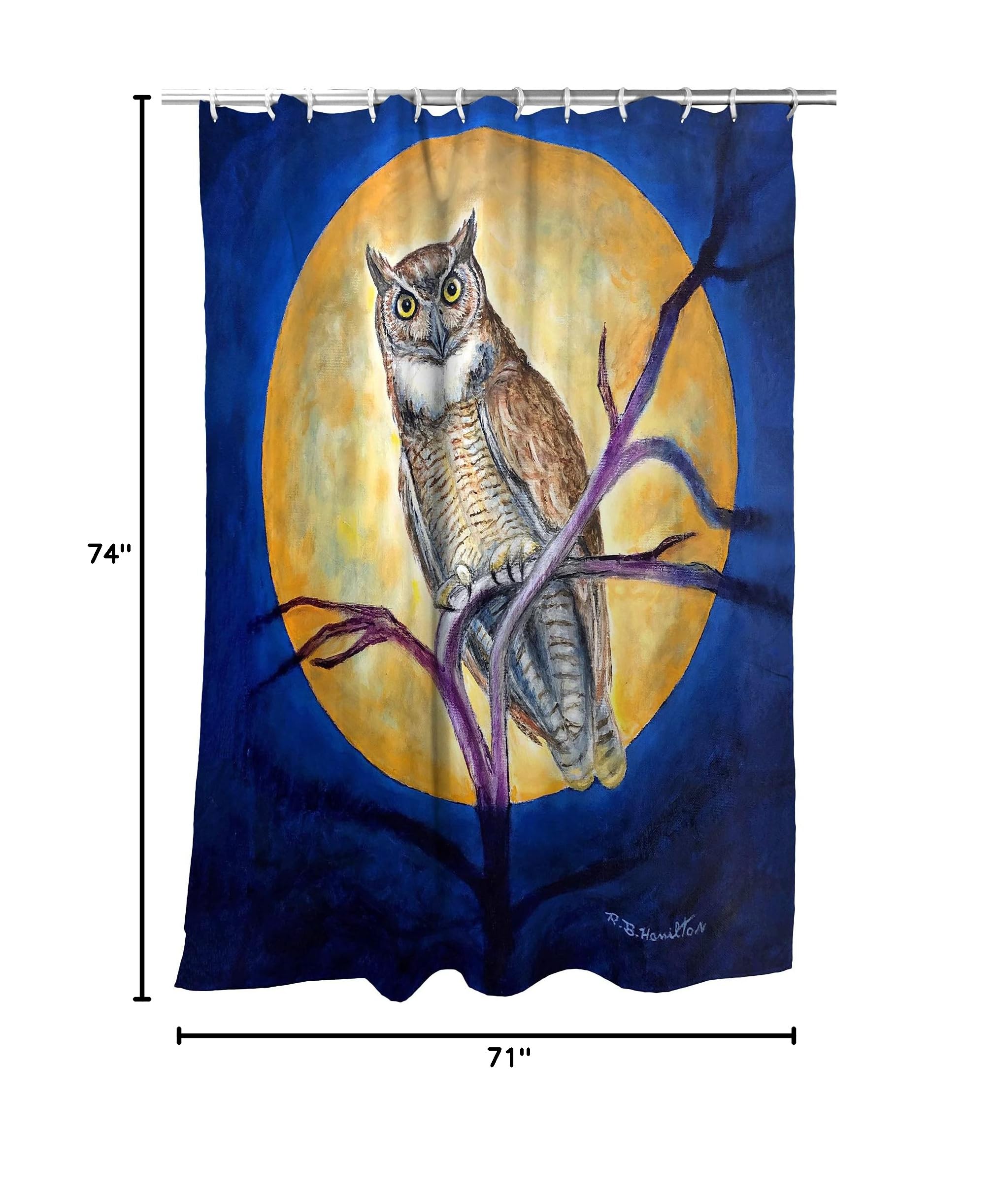Betsy Drake Owl in Moon Shower Curtain - Waterproof Bathroom Decor with Unique Owl Design - Perfect for Boho, Nursery & Gothic Bathroom Themes