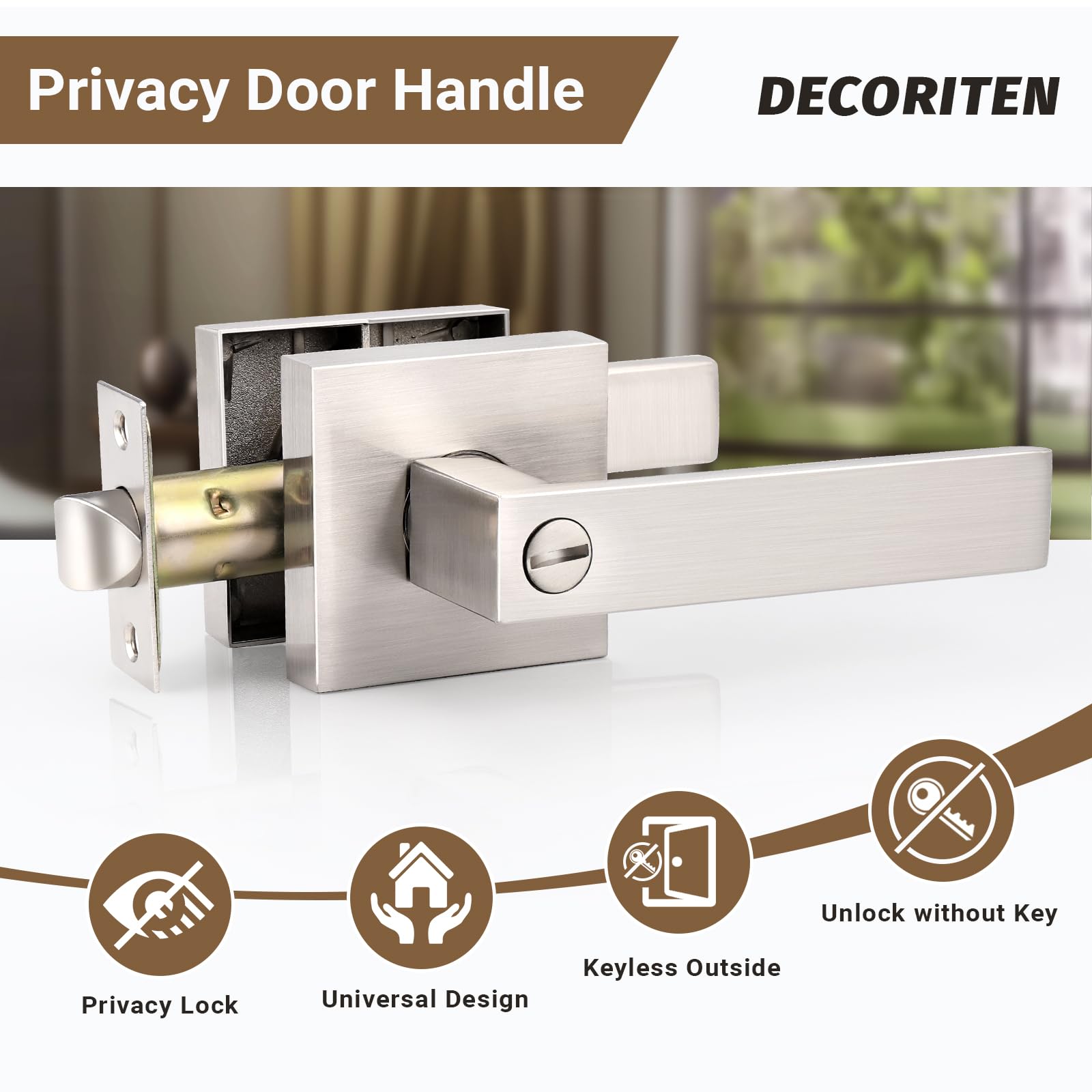 10 Pack Brushed Nickel Heavy Duty Privacy Door Handles with Turn Lock - Bedroom, Bathroom & Interior Door Lock Handlesets for Home Security and Privacy