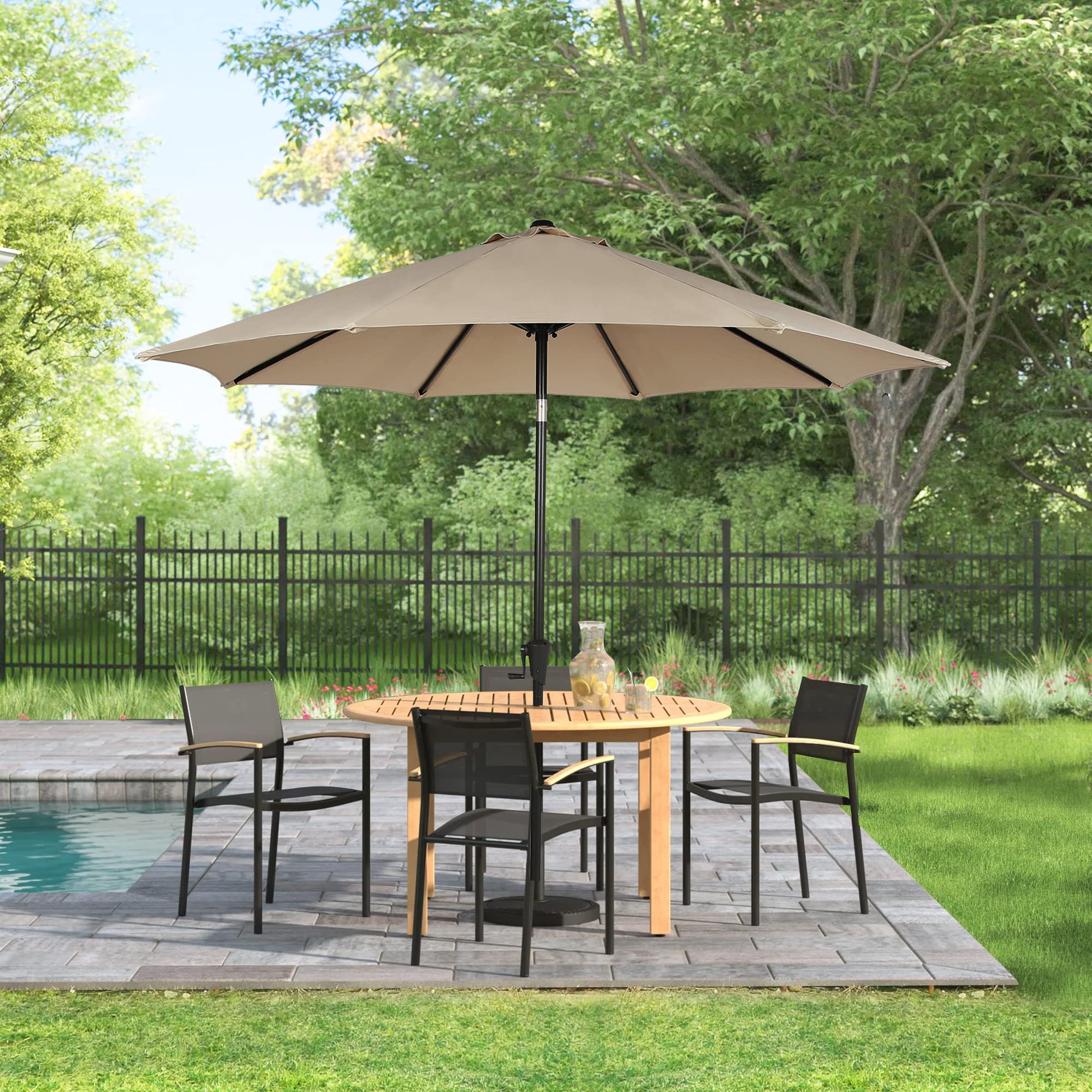 9Ft Outdoor Patio Umbrella with Push Button Tilt & Crank - Sunbrella Fabric Market Table Umbrella for Garden, Lawn, Backyard & Pool - Heather Beige - Perfect for Outdoor Dining, Lounging and Shade Protection