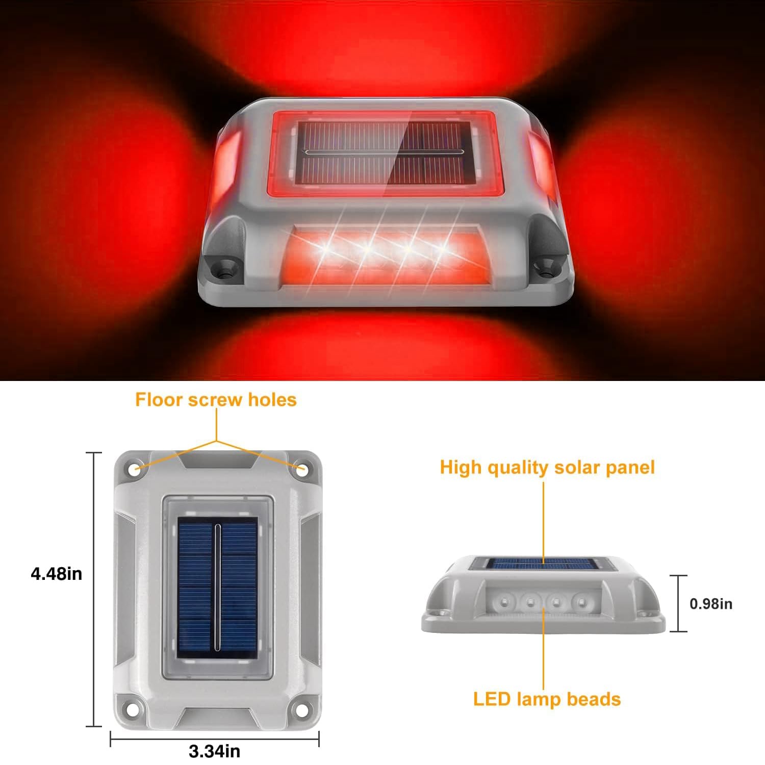 T-SUN Solar Deck Lights Outdoor 12 Pack - Waterproof Red LED Pathway Lights for Driveway, Garden, Walkway, Stairs, Dock & Marine Use - Perfect for Yard, Sidewalk and Landscape Lighting at Night