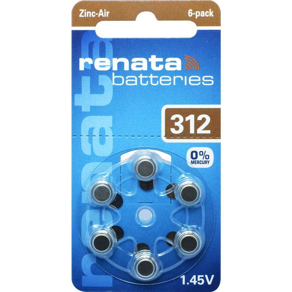 Renata 312 Zinc Air-Activated Hearing Aid Batteries - 6 Pack | Long-Lasting Power for Hearing Aids | Perfect for Travel, Work & Daily Use