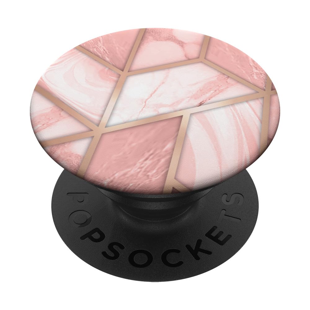 Pink White Geometric Marbled PopSocket PopGrip: Swappable Phone & Tablet Grip with Adhesive Backing for Secure Hold, Perfect for Daily Use, Travel, and Hands-Free Viewing