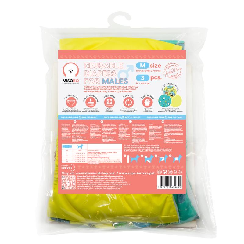 Misoko Washable Dog Diapers for Male Dogs - 3 Pack Reusable Pet Diapers for Incontinence, Training & Travel - Perfect for Holidays, Home & Outdoor Use