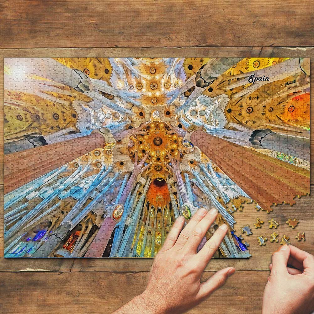 1000 Piece Spain Sagrada Familia Barcelona Jigsaw Puzzle - Wooden Travel Souvenir & Home Decor for Adults & Teens | Perfect for Relaxation, Family Bonding & Spanish Culture Enthusiasts