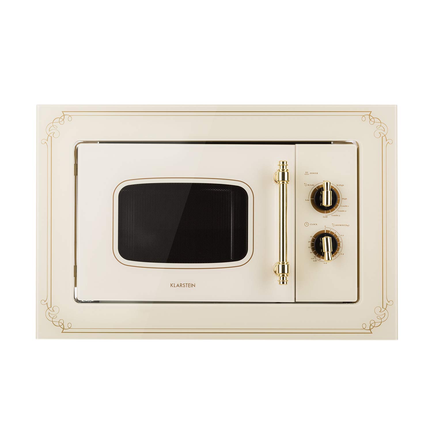 Klarstein Victoria 20L Built-In Microwave Oven with Grill - 800W Microwave & 1000W Grill Power, 3 Combo Functions, Retro Stainless Steel Design, Includes Mounting Frame (Ivory) - Perfect for Small Kitchens, Apartments & Vintage Style Homes