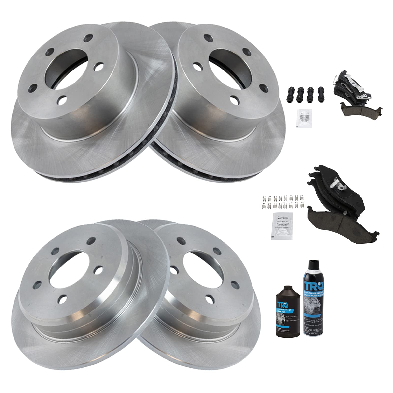 TRQ Premium Ceramic Front & Rear Brake Pad & Rotor Kit with Brake Chemical Kit - Compatible with 1995-1998 Jeep Grand Cherokee - Perfect for Off-Roading, Daily Commuting & Heavy-Duty Towing