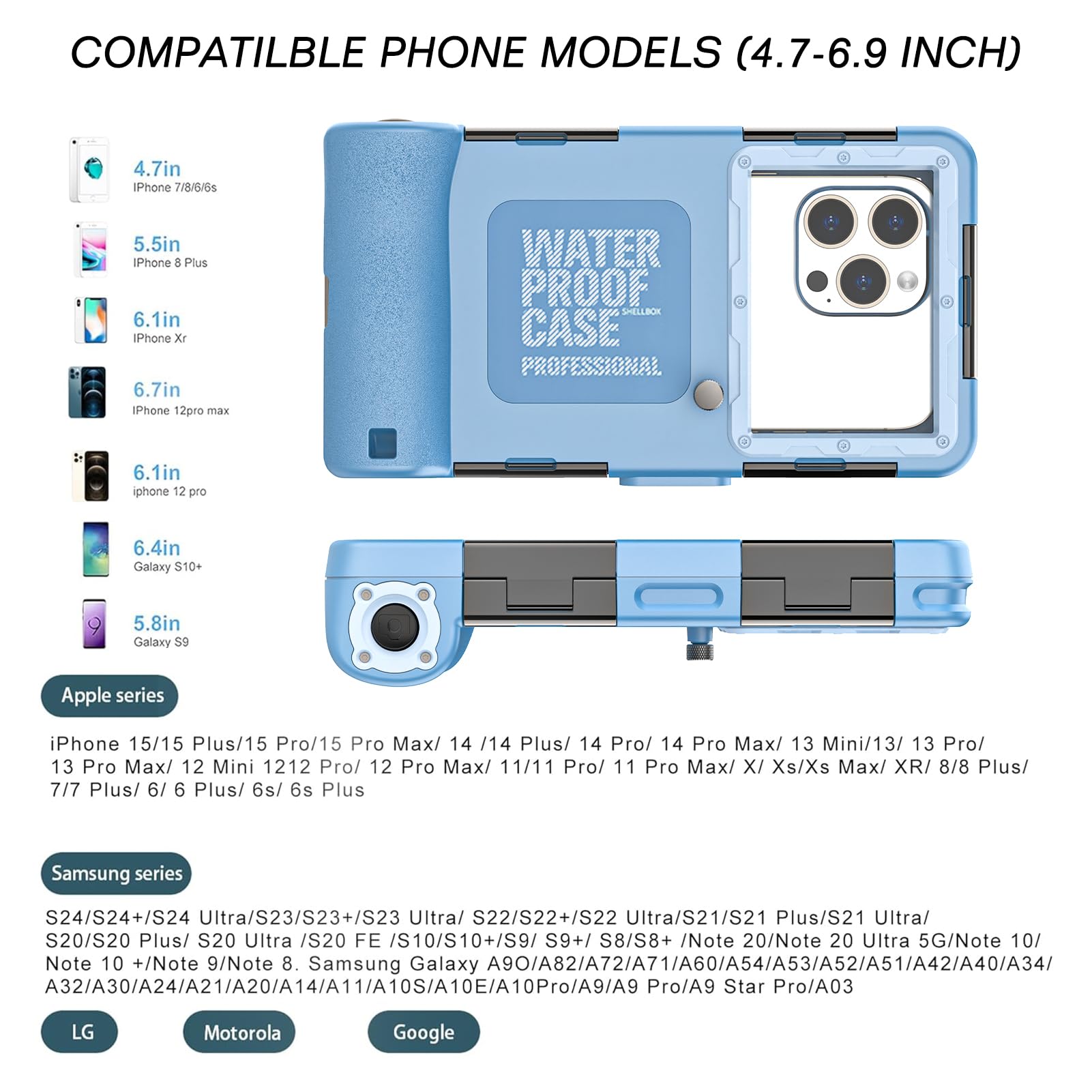 **Universal Waterproof Phone Case for iPhone 16/15/14/13/12/11 Pro Max/XR/XS/X & Samsung Galaxy S24/S23/S22/S21 - Underwater Snorkeling & Diving Protection - Scuba Underwater Photo & Video Housing (Blue) - Perfect for Beach, Pool, and Water Sports**