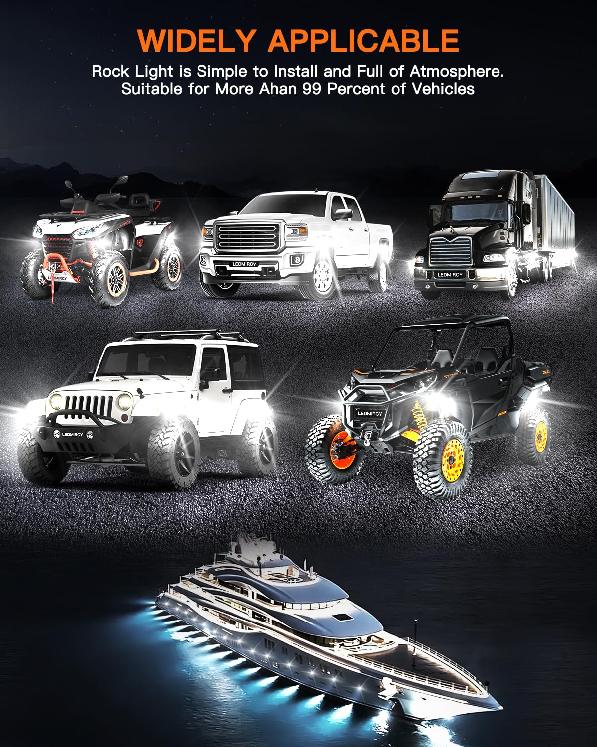 R1 Pure White LED Rock Lights Kit - 12PCS High Power Waterproof Underglow Lights with Roker Switch & Wire Harness for Trucks, Off-Road ATV, UTV, SUV | Perfect for Night Off-Roading, Car Shows & Custom Vehicle Lighting