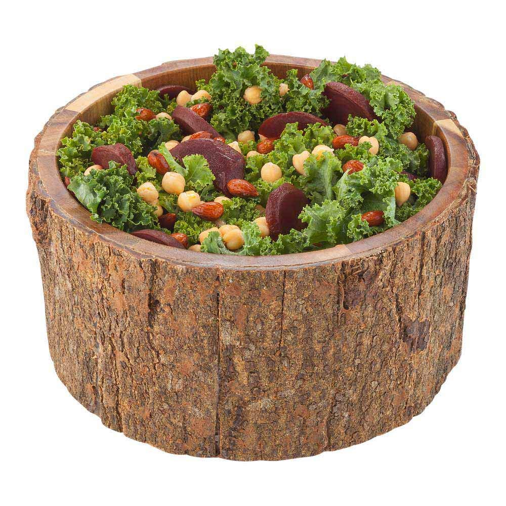 140oz Large Rustic Acacia Wood Serving Bowl with Bark Edges - Varnished Natural Wood Soup & Salad Bowl for Appetizers, Entrees | Perfect for Restaurants, Catering & Farmhouse Dining Decor