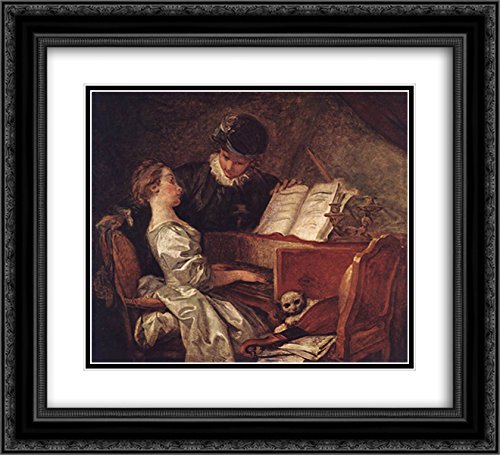22x20 Black Ornate Framed Jean Honore Fragonard Museum Art Print - Double Matted Music Lesson Painting for Home Decor & Gift
