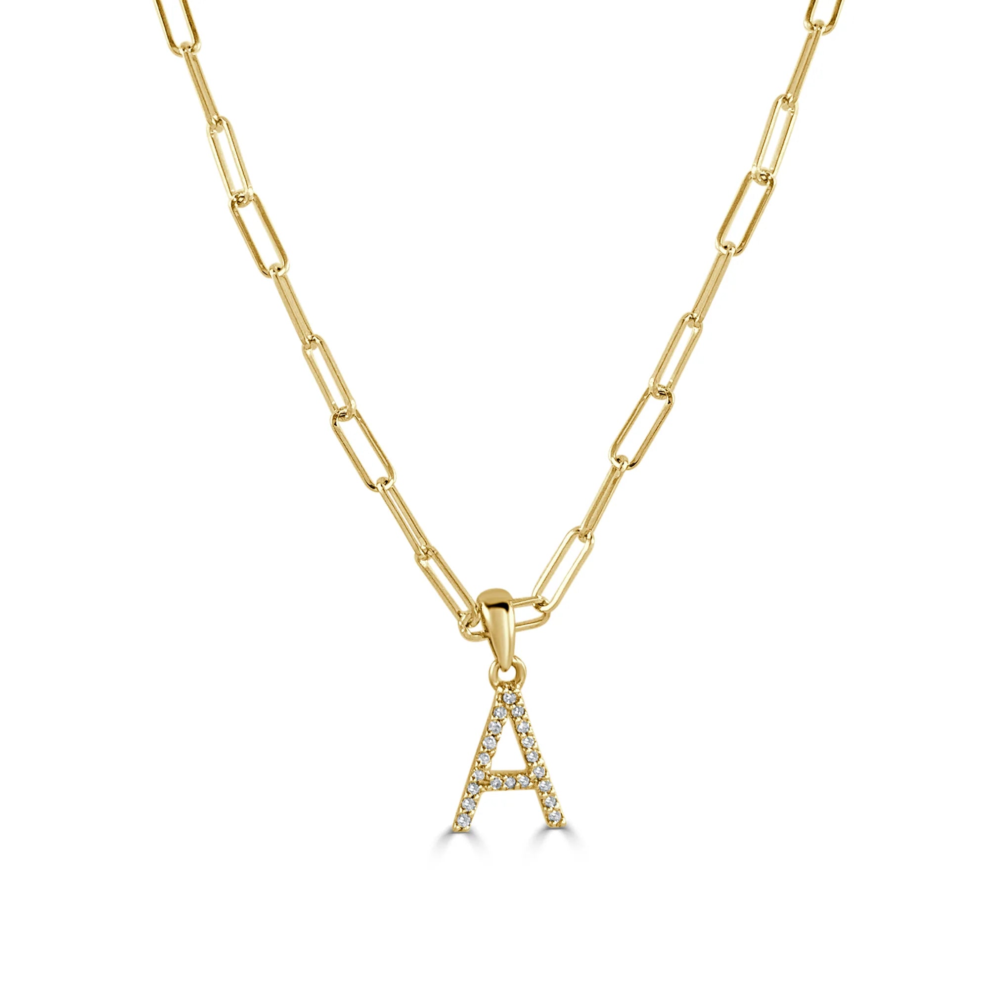 14K Gold Diamond Initial Paperclip Necklace - Personalized Name Letter Jewelry for Women, Gift for Her - Perfect for Birthdays, Anniversaries & Everyday Elegance
