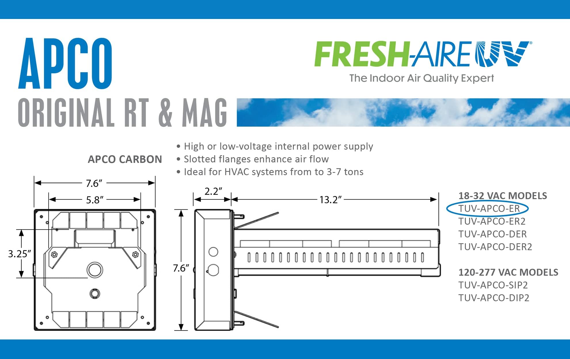 APCO Carbon Cell Matrix HVAC UV Air Purifier with Power Cord - 1-Year UVC Lamp Included (18-32 VAC Series) | Improves Indoor Air Quality for Homes & Offices | Model TUV-APCO-ER