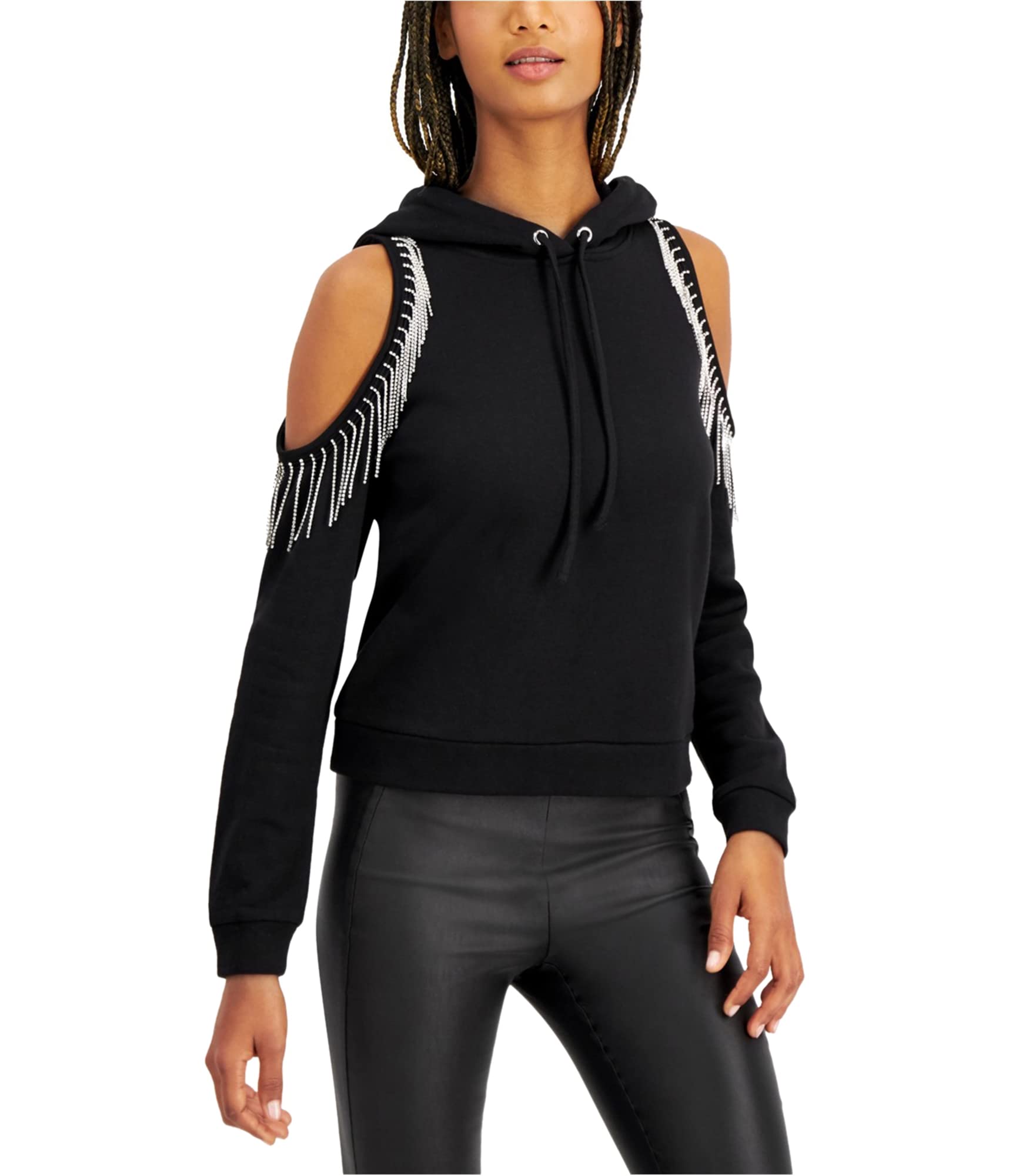 Women's Fringe Hoodie Sweatshirt - Black, Medium Size | Cozy Pullover with Stylish Fringe Details for Casual Wear, Street Fashion & Fall Outfits