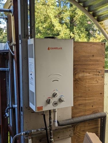 Camplux 2.64GPM Propane Tankless Water Heater with 3.3GPM Pump - 68,000 BTU Portable Hot Water System for Camping, RV, Off-Grid Cabins & Outdoor Showers | Includes Pipe Strainer for Clean Water Supply