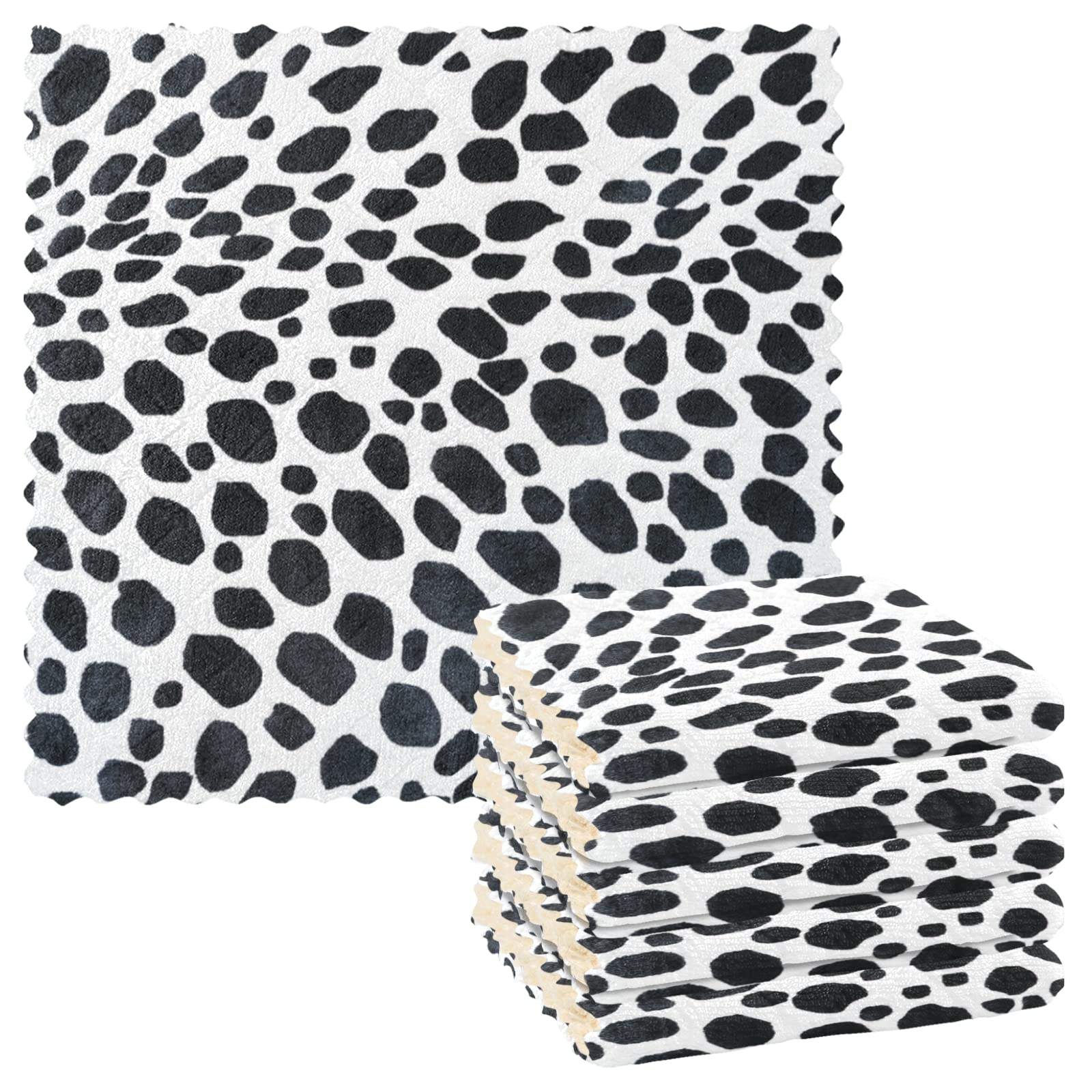 DOMIKING 6-Piece Reusable Absorbent Dish Cloths Set - Dalmatian Spots Design Kitchen Towels for Dishes, Hands & Windows | Eco-Friendly Cleaning Cloths for Kitchen, Bathroom & Household Chores