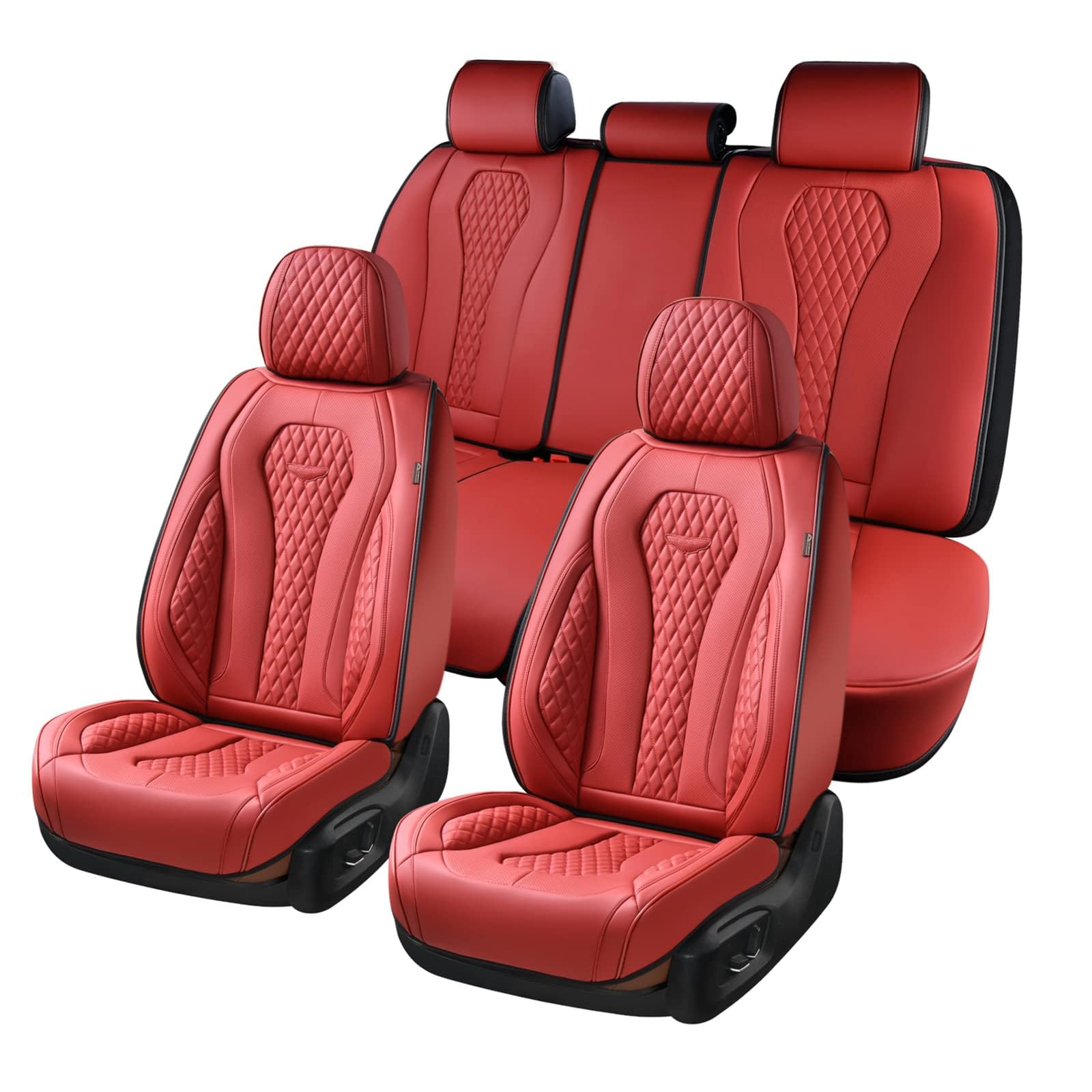Coverado Universal Car Seat Covers Full Set - Waterproof Leather Seat Protectors for Front & Back Seats (Red) - Fits Most Vehicles | Perfect for Daily Commute, Road Trips & Pet Protection
