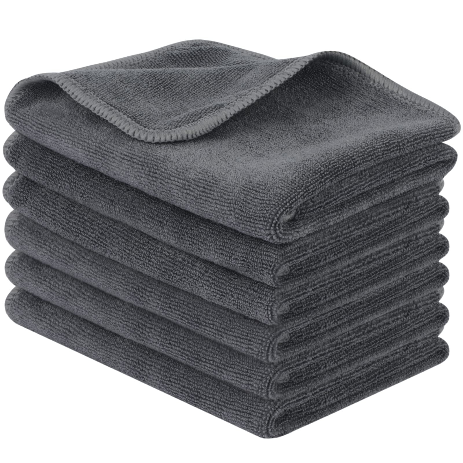 Ultra Soft Microfiber Cleaning Cloths - 12x12 Inch, 6 Pack, Slate Grey - Streak Free, Lint Free, Highly Absorbent Reusable Towels for Home, Kitchen, Car, Windows & Electronics - Perfect for Dusting, Polishing & Glass Cleaning