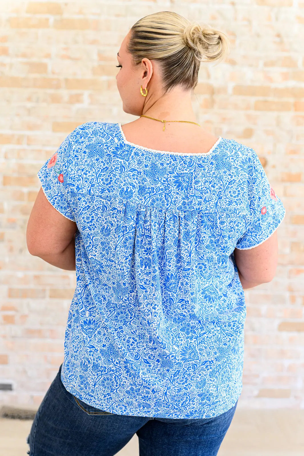 Floral Print Blouse for Women - Elegant Royal Blue Top with Floral Design | Perfect for Casual Wear, Office Outfits & Special Occasions