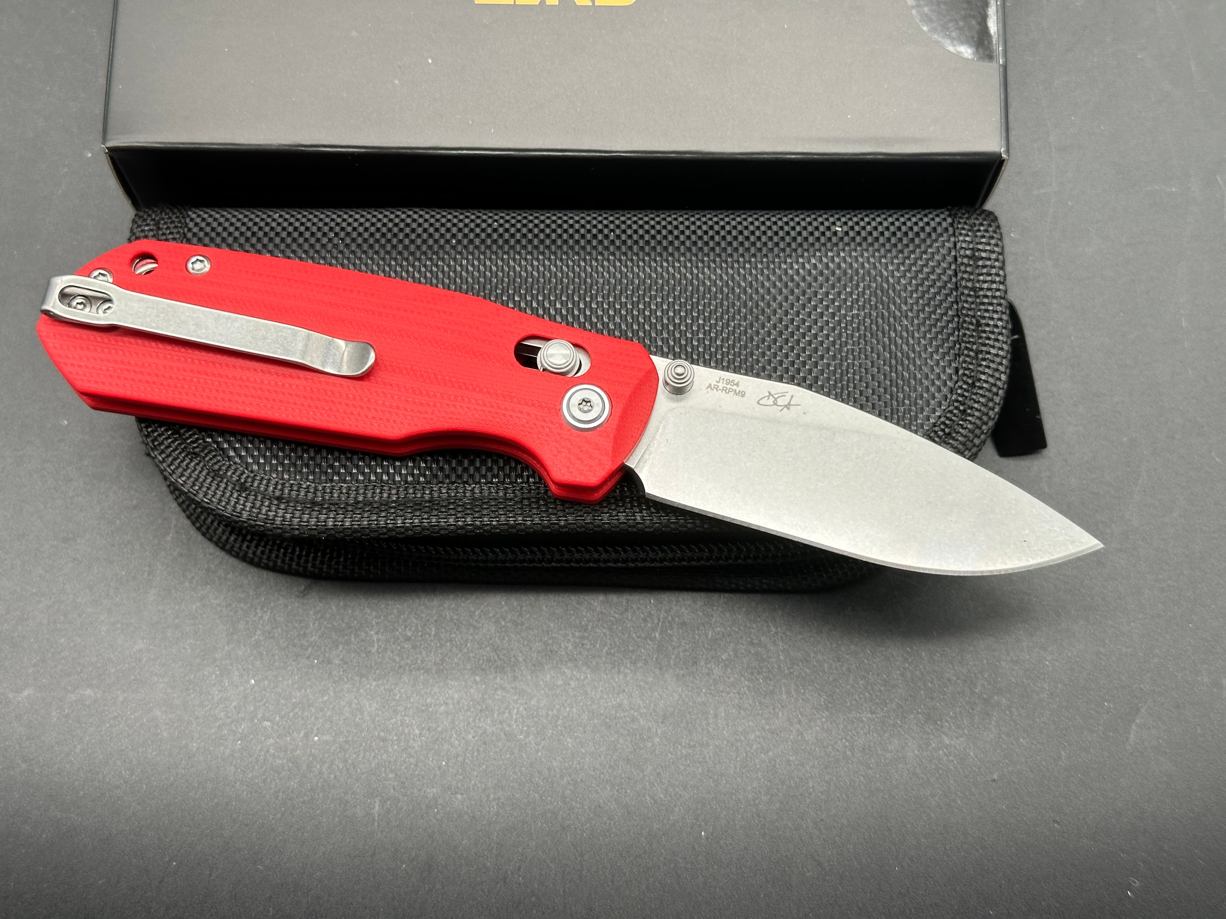 CJRB MAXIMAL Folding Knife - Red G10 Handle, AR-RPM9 Steel, Drop Point Blade for Outdoor Camping, Hiking & EDC