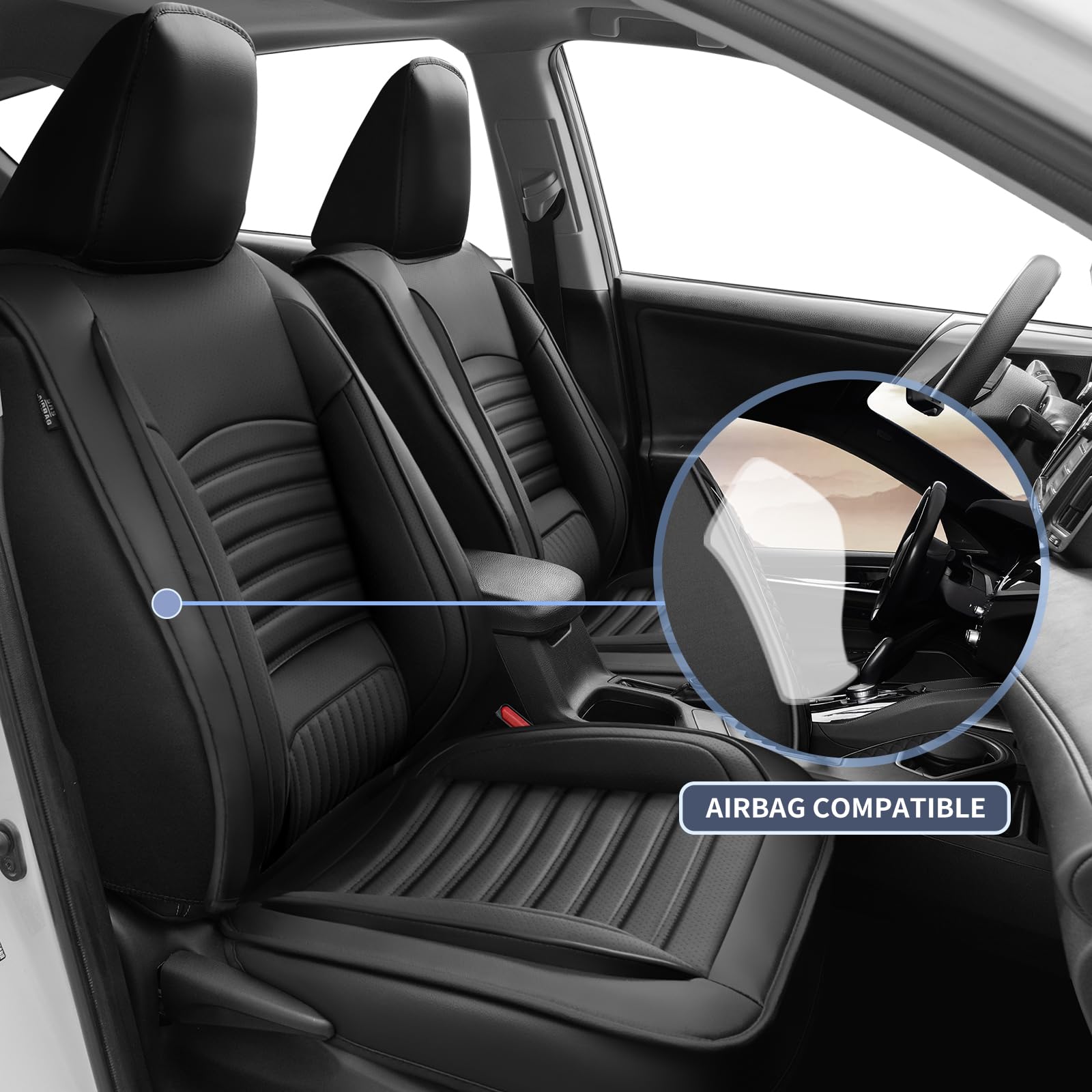Premium Custom Fit Toyota RAV4 Seat Covers 2013-2018 - Waterproof Faux Leather Car Seat Protectors for SE/LE/XLE/Limited/Adventure Models (Full Set, Black) - Perfect for Road Trips, Daily Commutes & Pet Protection