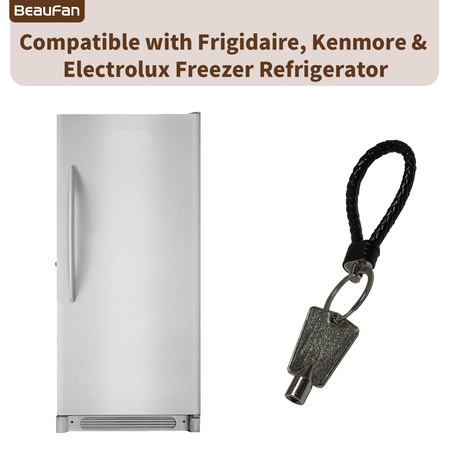 2 Pack Metal Freezer Door Keys with Key Chain - Compatible with Frigidaire, Kenmore & Electrolux Freezer Refrigerator Models (Replaces Part# 216702900, 297147700) - Durable Replacement Keys for Easy Access to Frozen Food Storage