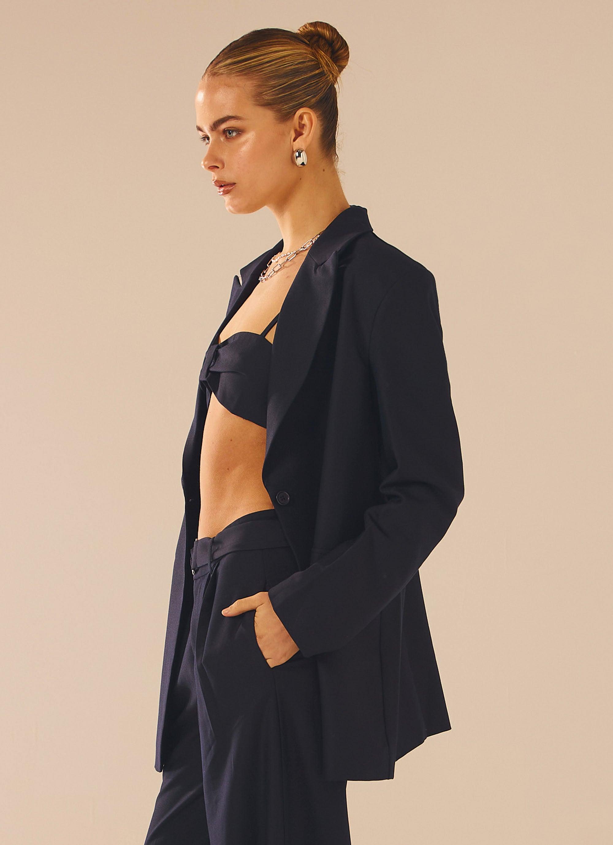 Stylish Oversized Blazer for Women - Navy Blue Business Casual Jacket | Perfect for Office Wear, Date Night & Formal Events