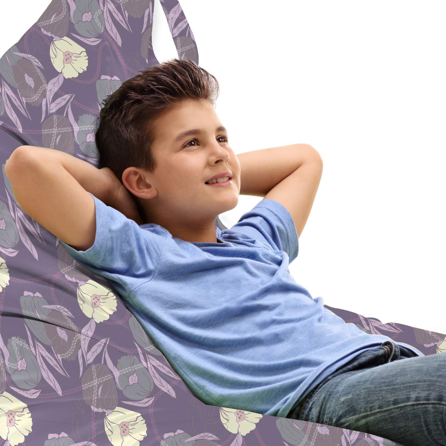 Ambesonne Floral Lounger Chair Bag - Large Capacity Storage with Handle - Botanical Abstract Poppies & Tulips Design - Pale Purple Cream - Perfect for Patio, Beach, Camping & Outdoor Relaxation