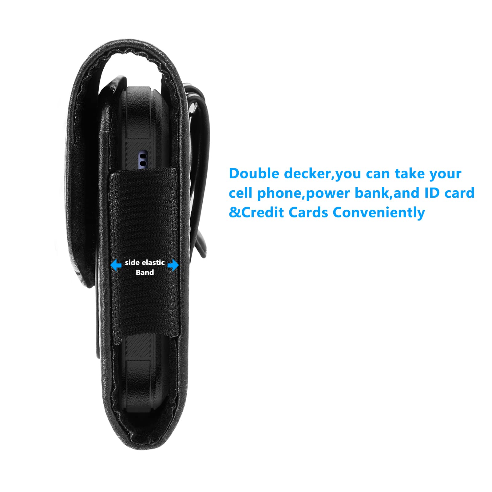 Leather Phone Holster Belt Loop Pouch for iPhone 14 13 12 Pro Max & Samsung Galaxy - Black Men's Waist Wallet Holder for Carrying Smartphones - Perfect for Outdoor Work, Hiking, and Hands-Free Convenience