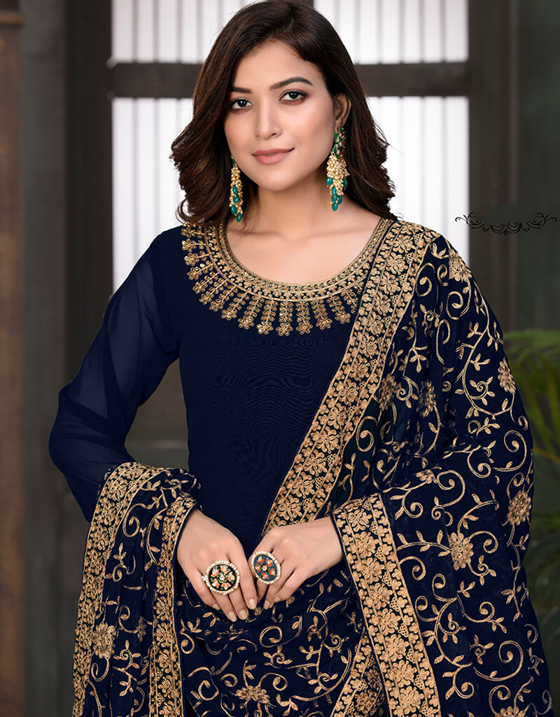 Elegant Blue Faux Georgette Anarkali Dress for Women - Perfect for Weddings, Parties & Festive Occasions