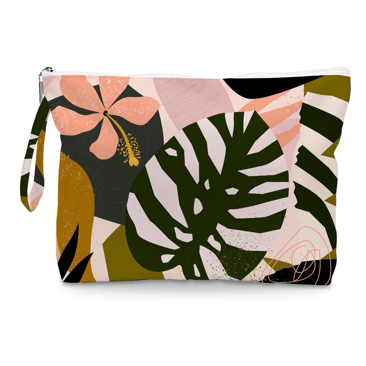 Waterproof Large Capacity Travel Makeup Bag for Women - Cosmetic & Toiletry Organizer with Zipper, Bohemian Palm Leaf Tropical Print - Perfect for Vacation, Gym, Beach & Daily Use