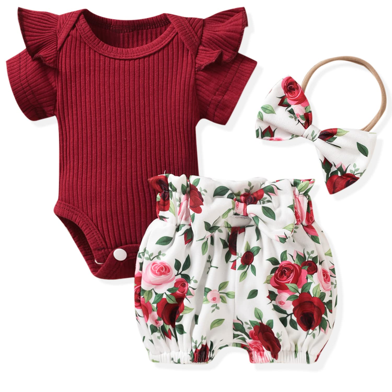 Aalizzwell Baby Girls Ribboned Bodysuit & Bloomer Shorts Outfit - Soft Cotton Summer Clothes for Newborns & Toddlers - Perfect for Playtime, Beach & Family Photos