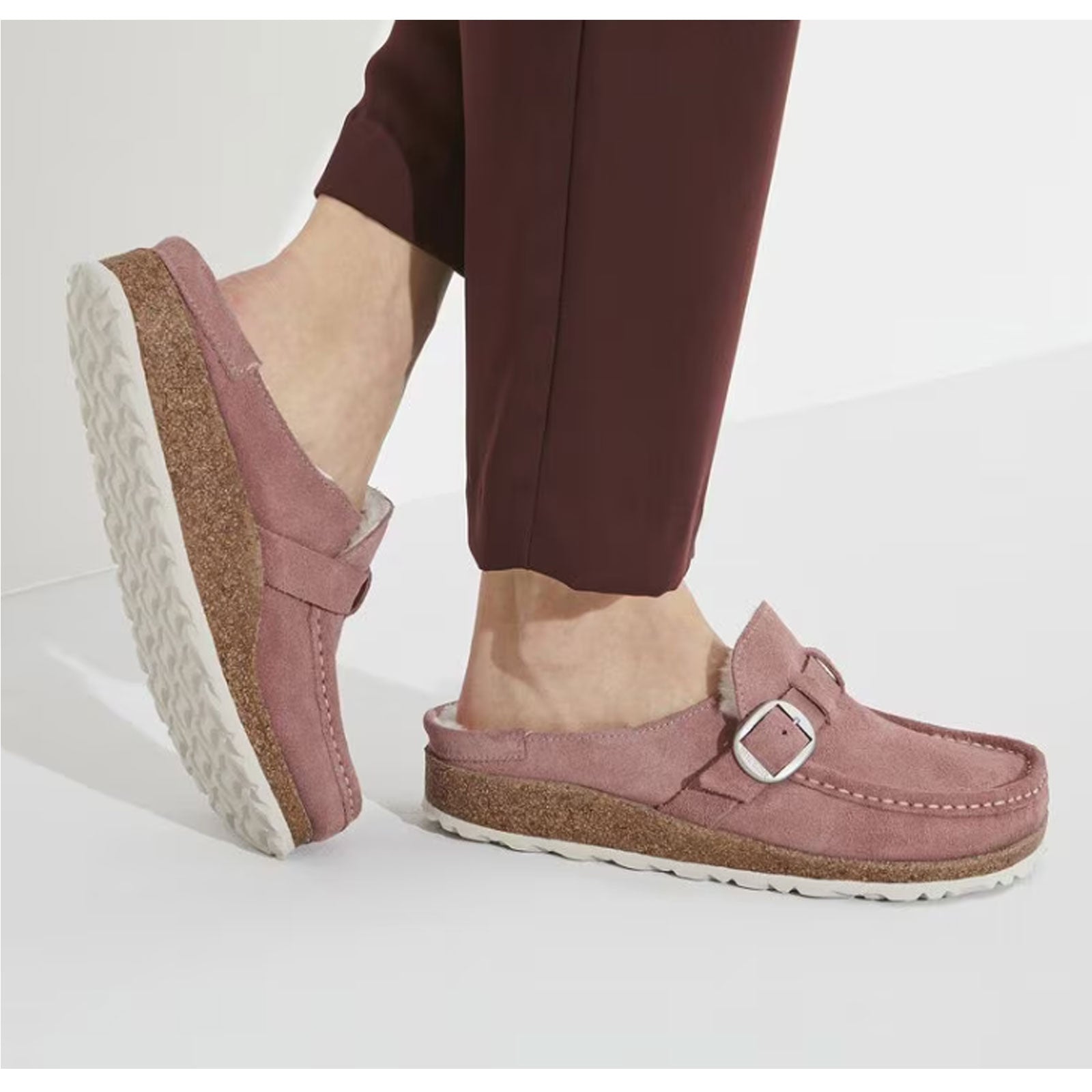 Birkenstock Buckley Narrow Clog for Women - Pink Clay Suede with Natural Shearling Lining | Comfortable Slip-On Clogs for Home, Office & Casual Wear