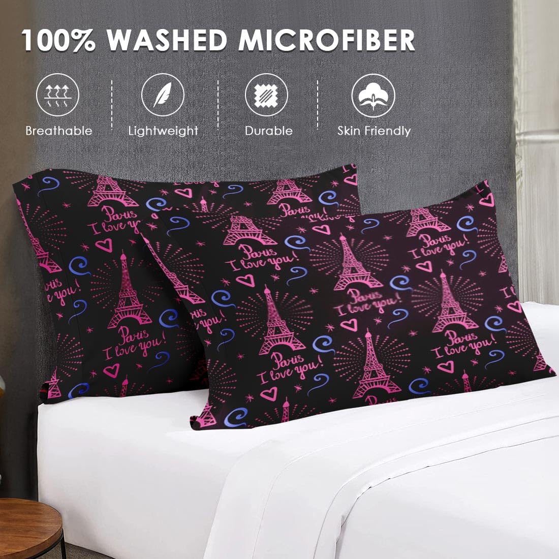 King Size Comforter Set - Paris I Love You Soft Bedding Collection for Kids & Adults, Eiffel Tower Design with 2 Pillowcases | Cozy Bedroom Decor for Guest Rooms, Kids' Rooms & Master Bedrooms