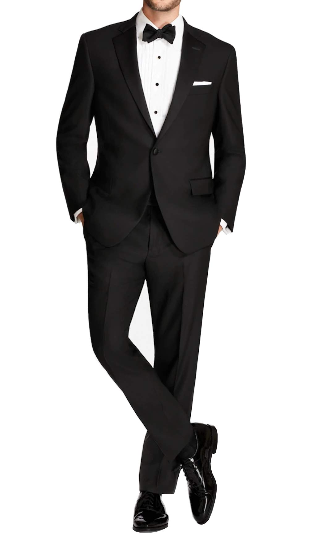 Men's Classic Black Tuxedo Suit with Pleated Front & Adjustable Waist Pants - Size 46R | Formal Wedding, Prom & Evening Wear