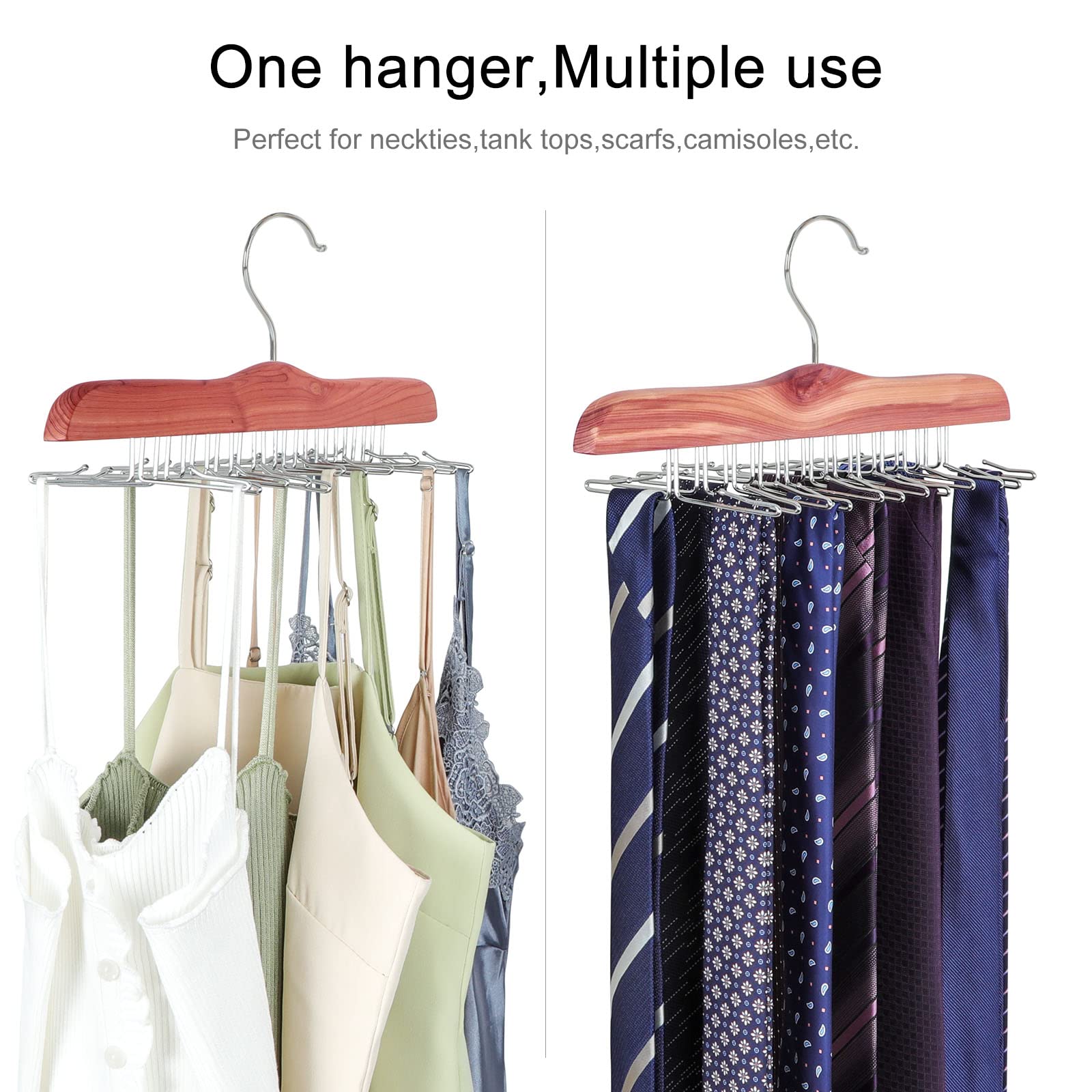 Premium American Red Cedar Wood Tie Rack Organizer - 24 Space Saving Hangers for Neckties, Bras, Tank Tops & Camisoles | Closet Storage & Display Solution | Natural Wood Aroma for Wardrobe Protection