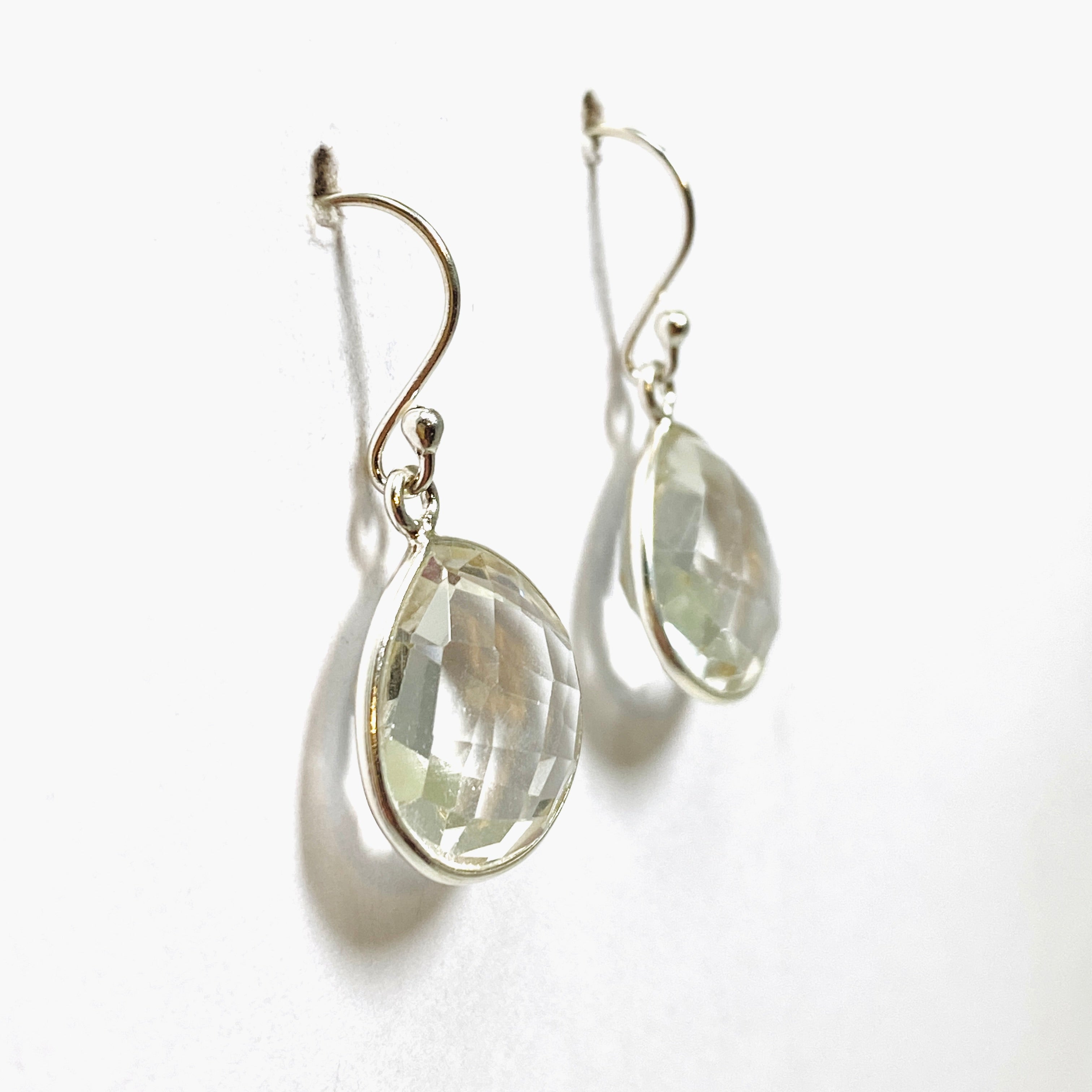 Clear Quartz Teardrop Checkerboard Faceted Earrings for Women | Dainty Crystal Drop Dangle Jewelry | Perfect for Weddings, Parties & Everyday Wear
