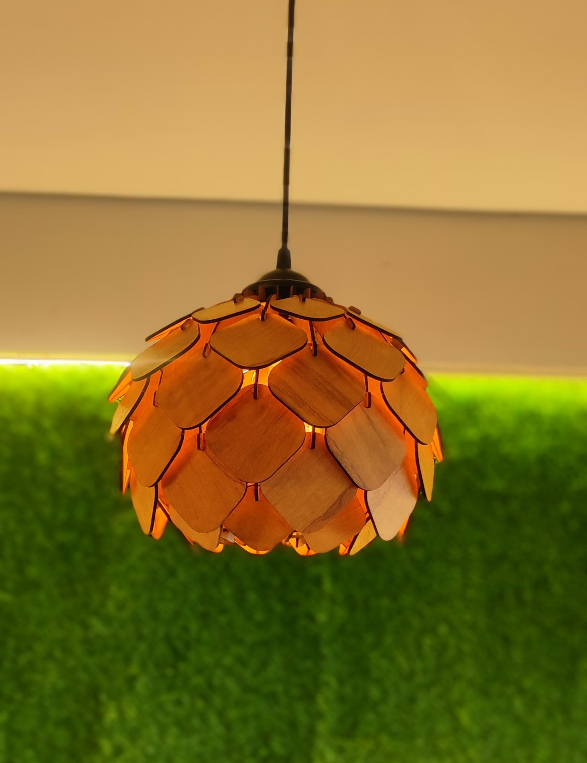 Handcrafted Wooden Pendant Lamp - Small Wooden Ceiling Light, Natural Wood Hanging Chandelier for Living Room, Bedroom & Dining Room Decor