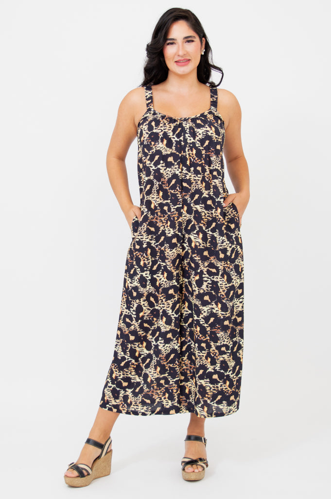 Joanna Jumpsuit - Women's Leopard Print Linen Bamboo Blend Romper | Perfect for Summer Outfits, Beach Vacations & Casual Wear