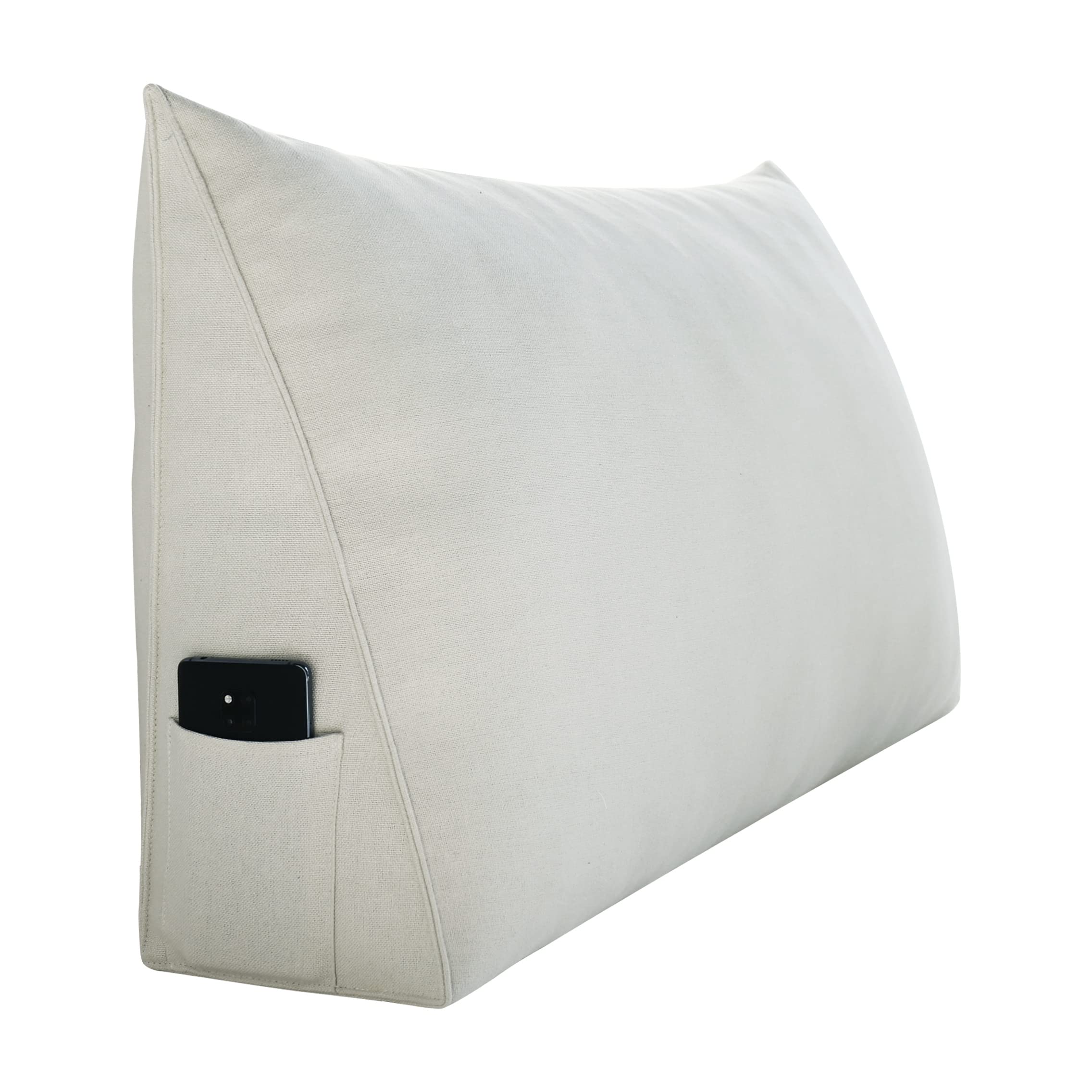 Triangular Headboard Pillow - Large Wedge Bolster Pillow for Sofa & Bed Support - Cotton Linen Upholstered Backrest with Lumbar Cushion (Ivory, Twin Size) - Perfect for Reading, Lounging & Back Pain Relief
