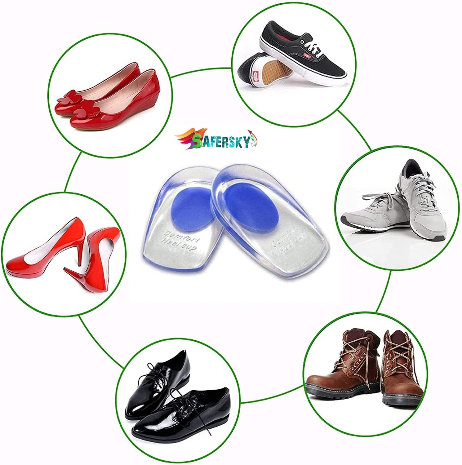 Gel Heel Cups for Pain Relief – Silicone Heel Pads for Men & Women – Shock Absorbing Shoe Inserts for Heel Spurs, Ankle Pain & Foot Support – Perfect for Running, Walking & Standing All Day