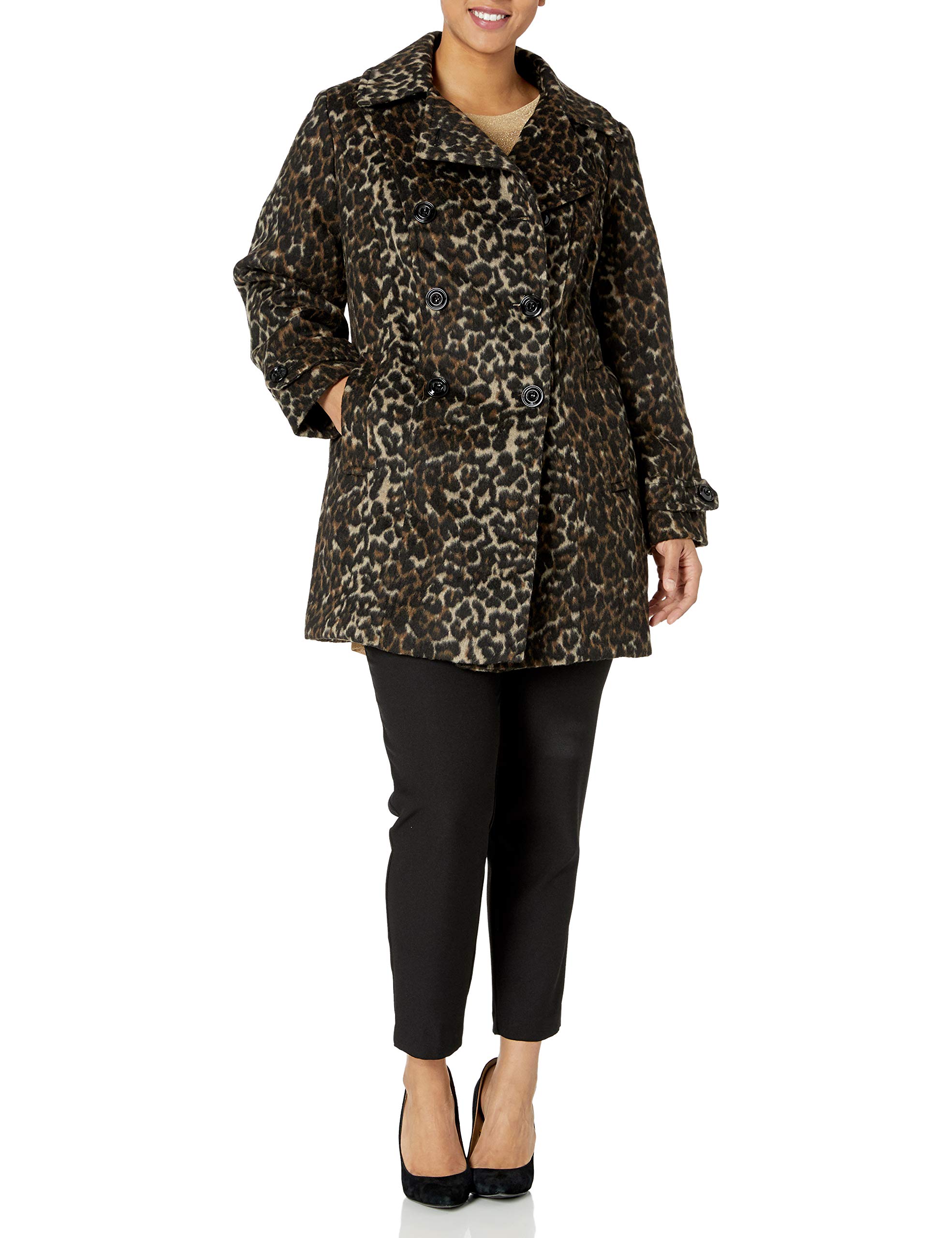 Anne Klein Women's Classic Double Breasted Wool Coat - Plus Size Winter Trench Coat for Work & Formal Occasions