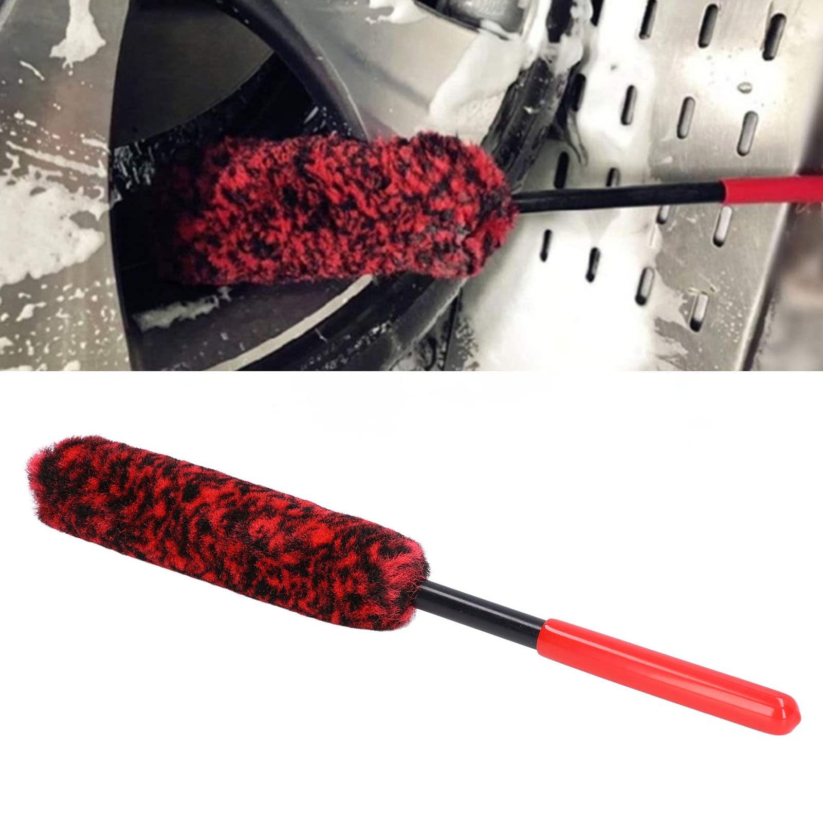 Universal Car Wheel Hub Cleaning Brush - Flexible Long Handle Tire Detailing Brush for Alloy Rims & Fenders (Red) - Perfect for Car Wash, Auto Detailing & Wheel Maintenance